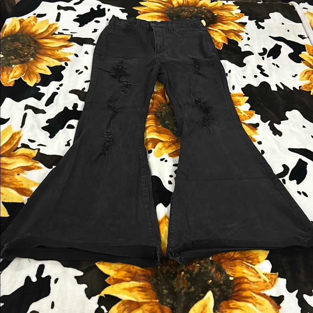 Distressed Black Flare Jeans